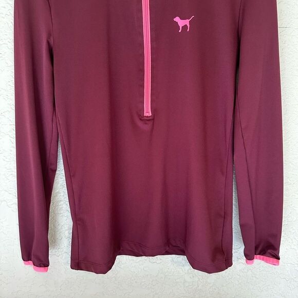 PINK Victorias Secret Ultimate Raspberry / Berry W/ Pink Strip 1/2 Zip Up  Small - Picture 6 of 11